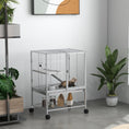 Load image into Gallery viewer, Small Animal Cage with Wheels, Pet Playpen for Rat, Kitten, Ferrets, Chinchillas with Bottom Storage Shelf, Removable Tray, Ramp, 24.2" x 17.9" x 33.9", Light Grey

