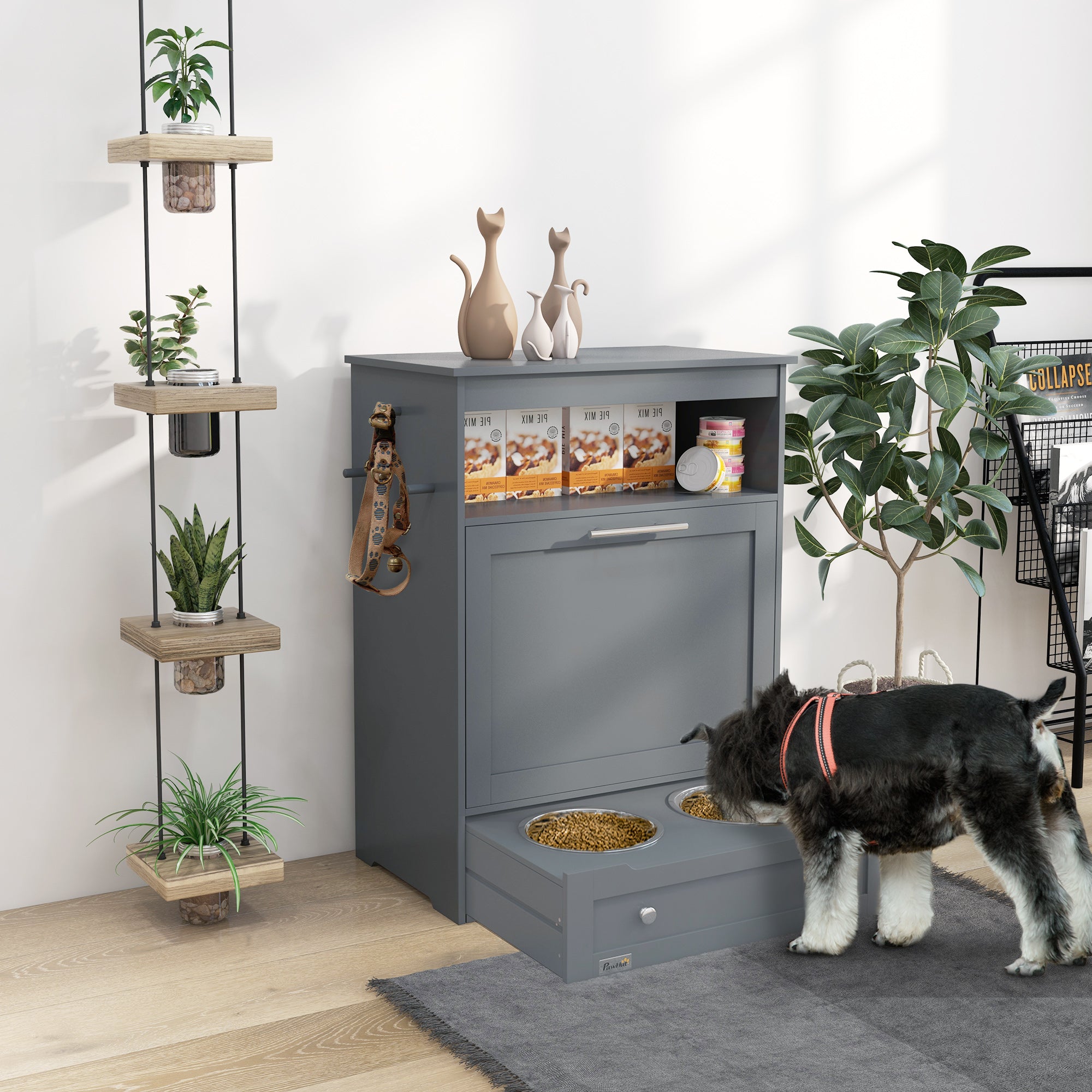 PawHut Pet Feeder Station Hundefutter Station Mit Erhhtem Napf &  Aufbewahrung  Schwarz
