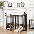 Load image into Gallery viewer, Pet Safety Gate, 3 Panels Playpen Fireplace, Metal Fence, Stair Barrier, Room Divider w/ Walk-Through Door - Black
