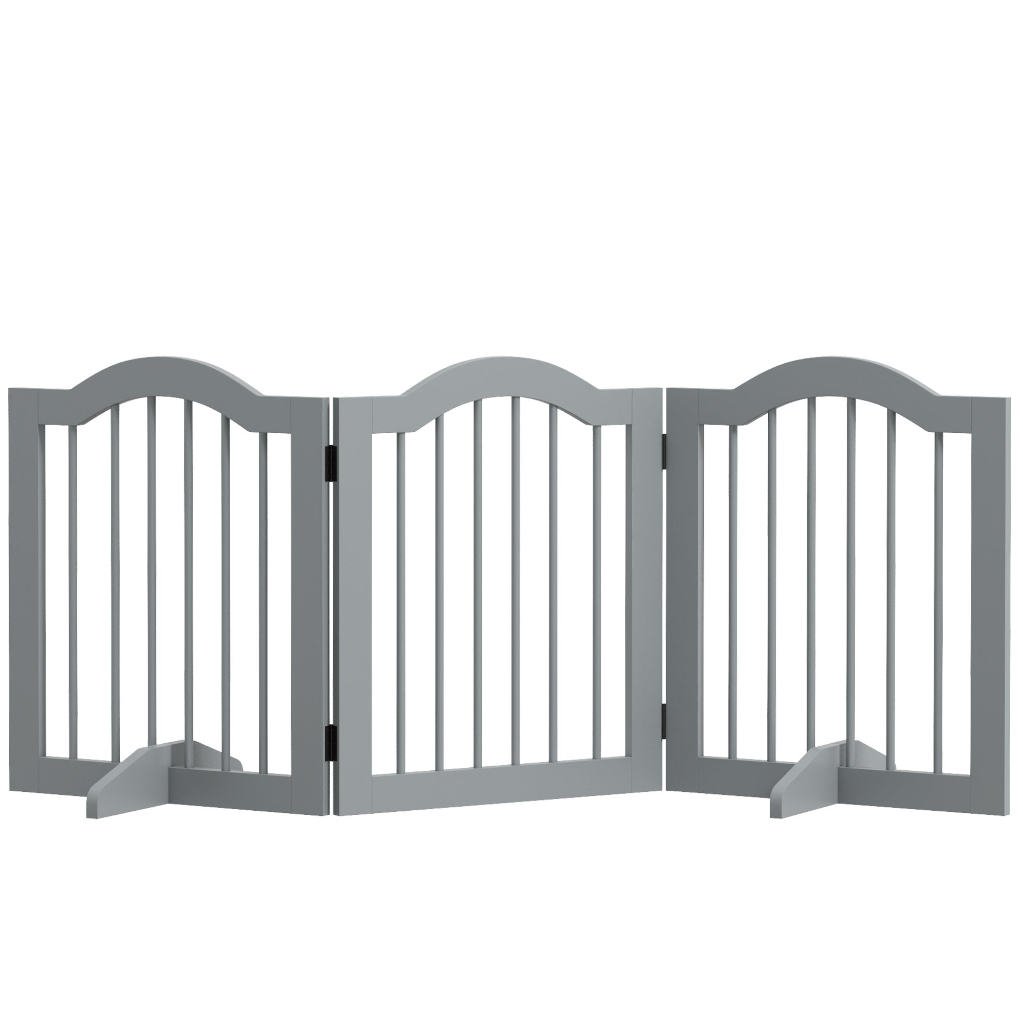 24"H Foldable Dog Gate, 3 Panels Freestanding Pet Gate Barriers Indoor with Support Feet, Puppy Fence for Small Dogs, Light Grey