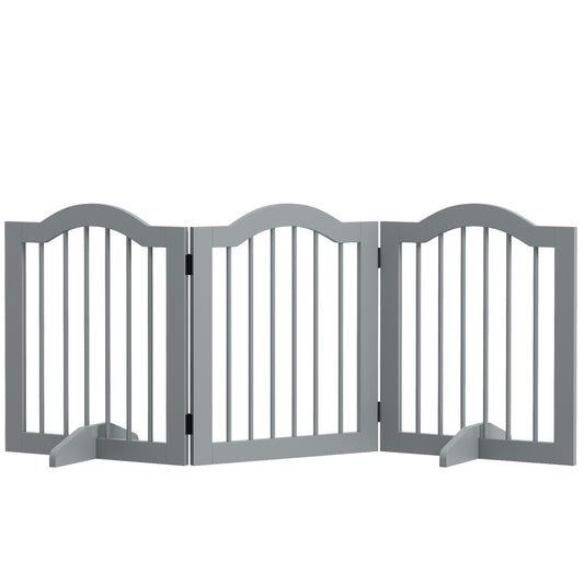 24"H Foldable Dog Gate, 3 Panels Freestanding Pet Gate Barriers Indoor with Support Feet, Puppy Fence for Small Dogs, Light Grey