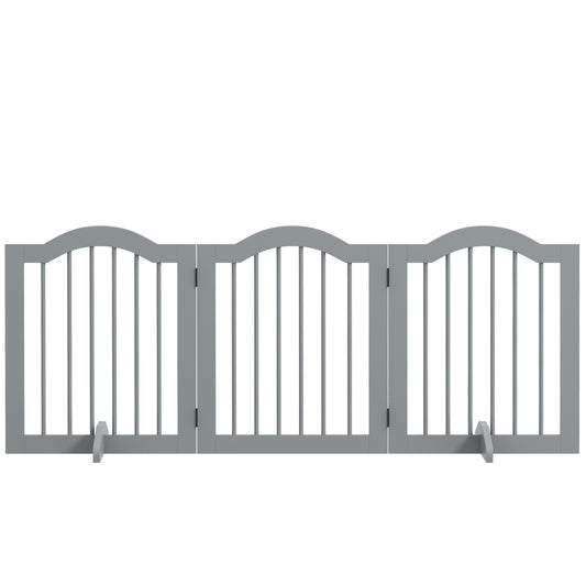 24"H Foldable Dog Gate, 3 Panels Freestanding Pet Gate Barriers Indoor with Support Feet, Puppy Fence for Small Dogs, Light Grey
