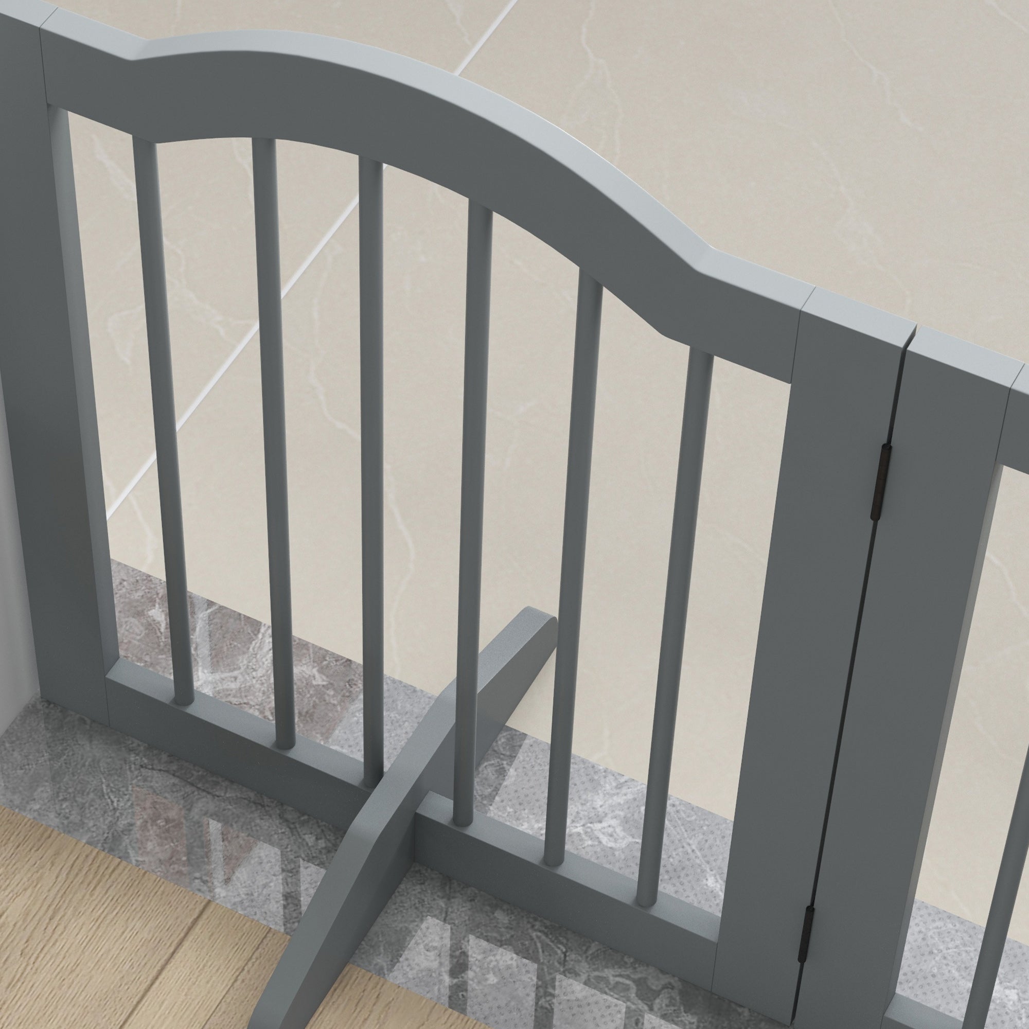24"H Foldable Dog Gate, 3 Panels Freestanding Pet Gate Barriers Indoor with Support Feet, Puppy Fence for Small Dogs, Light Grey