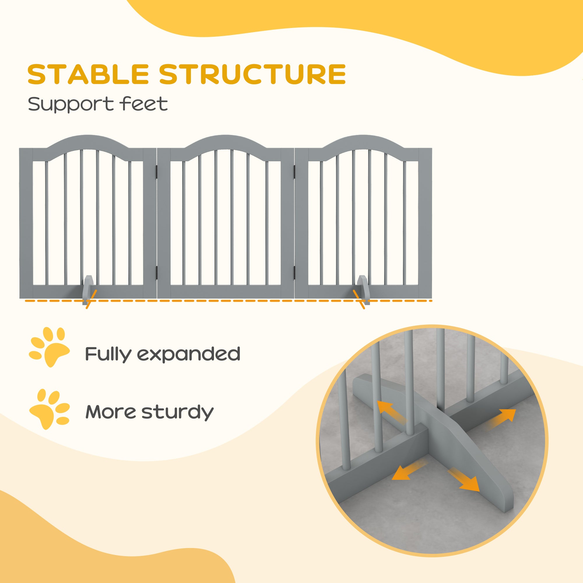 24"H Foldable Dog Gate, 3 Panels Freestanding Pet Gate Barriers Indoor with Support Feet, Puppy Fence for Small Dogs, Light Grey