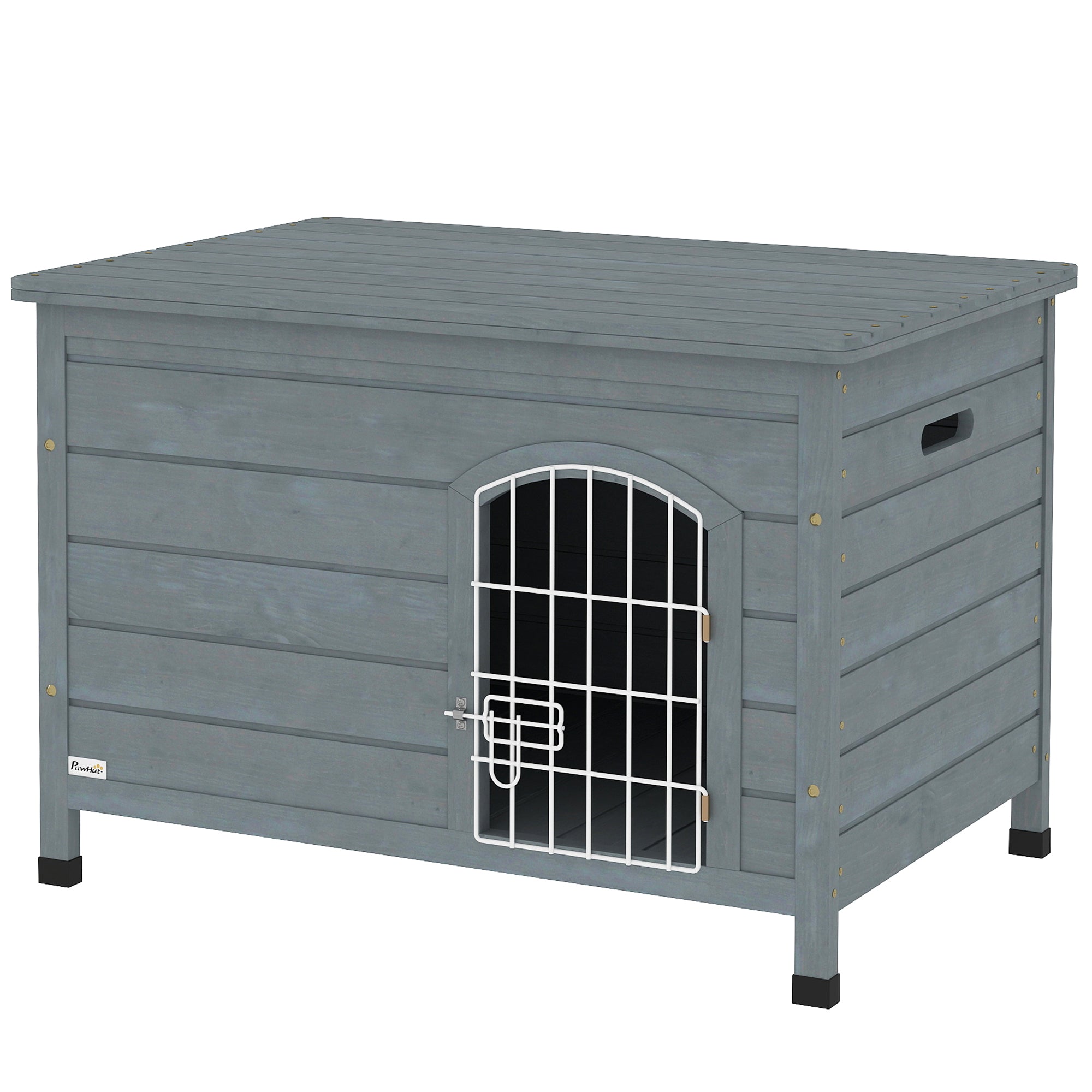 PawHut 31"L Wooden Decorative Dog Cage Kennel Wire Door with Lock Small Animal House with Openable Top Removable Bottom Dark Gray