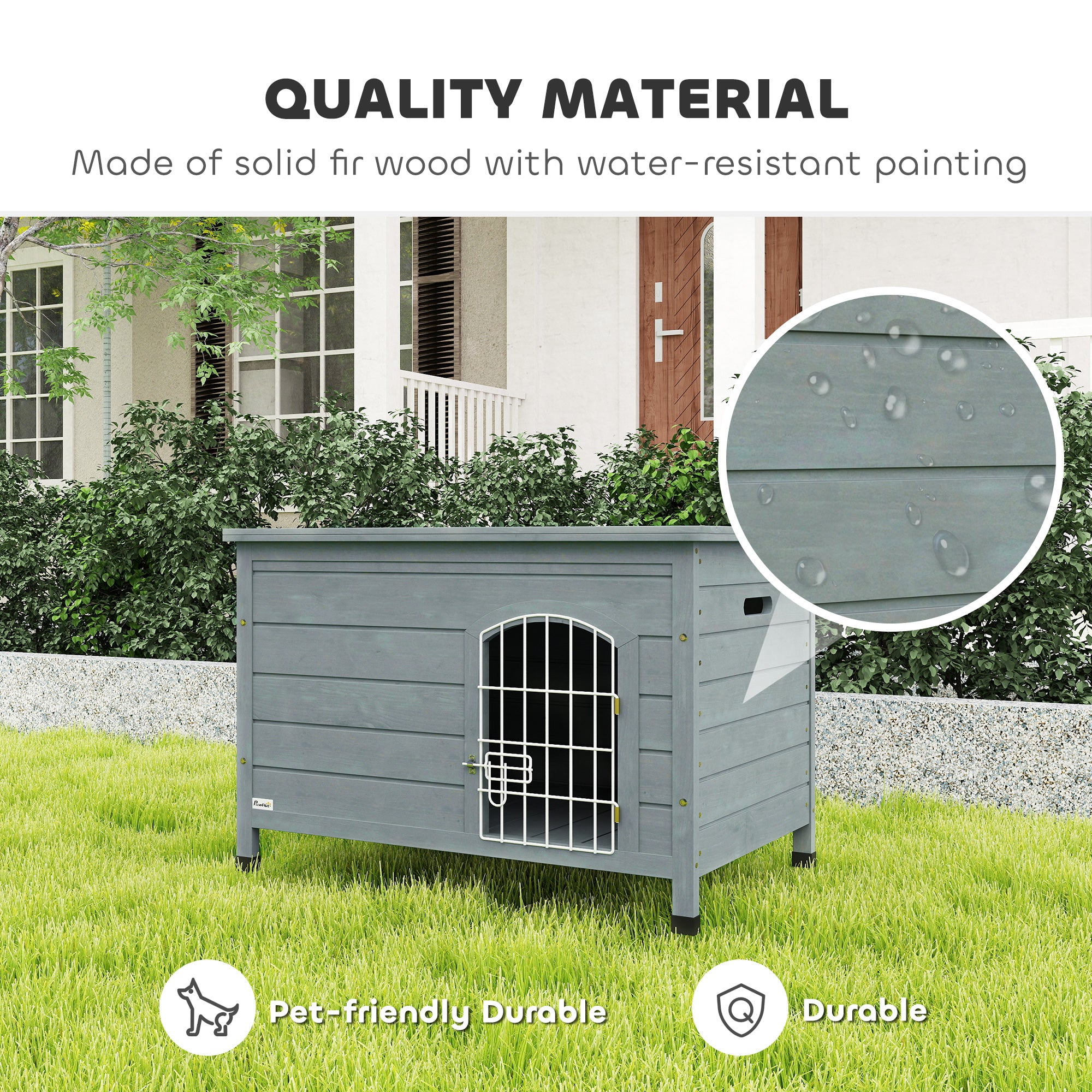 PawHut 31"L Wooden Decorative Dog Cage Kennel Wire Door with Lock Small Animal House with Openable Top Removable Bottom Dark Gray