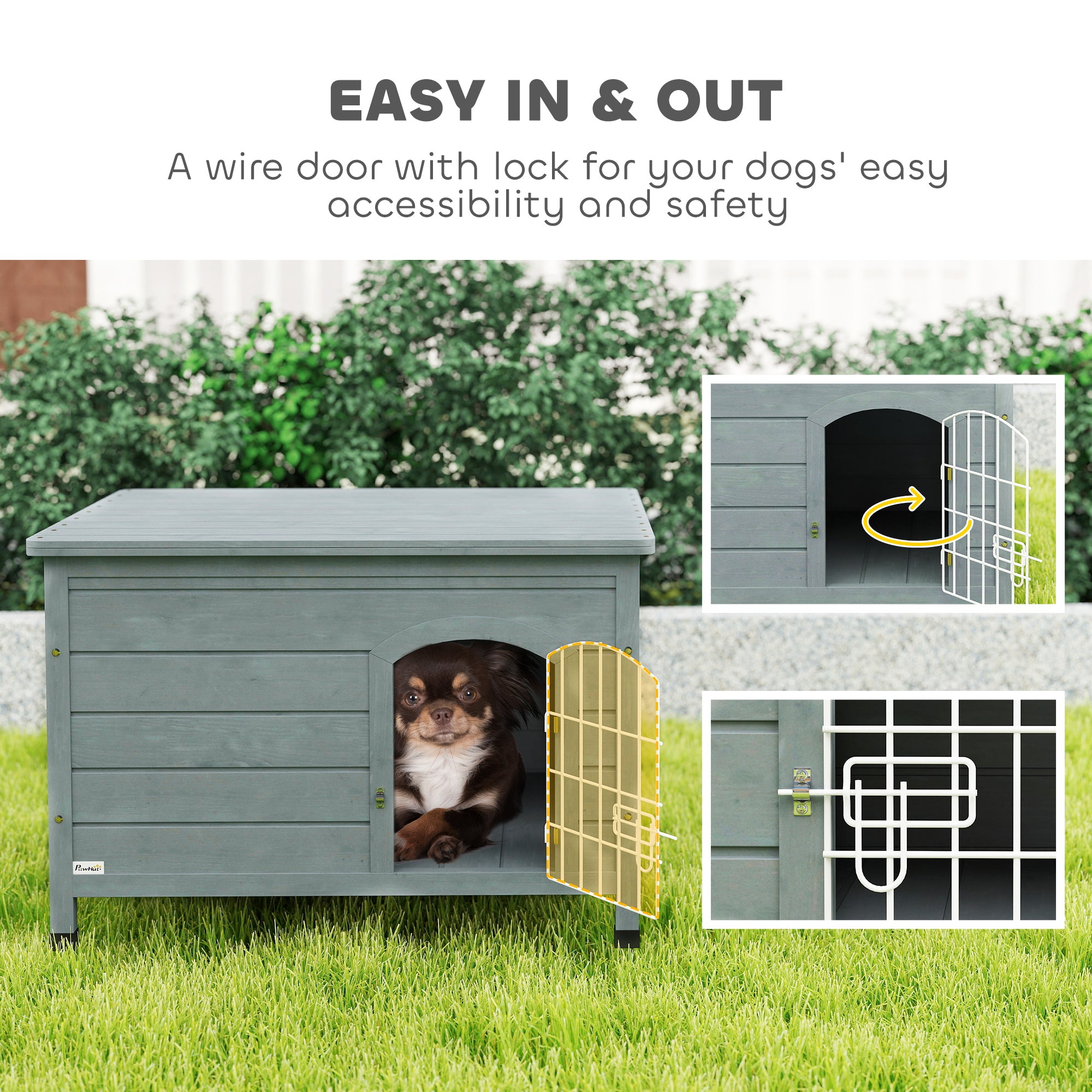 PawHut 31"L Wooden Decorative Dog Cage Kennel Wire Door with Lock Small Animal House with Openable Top Removable Bottom Dark Gray