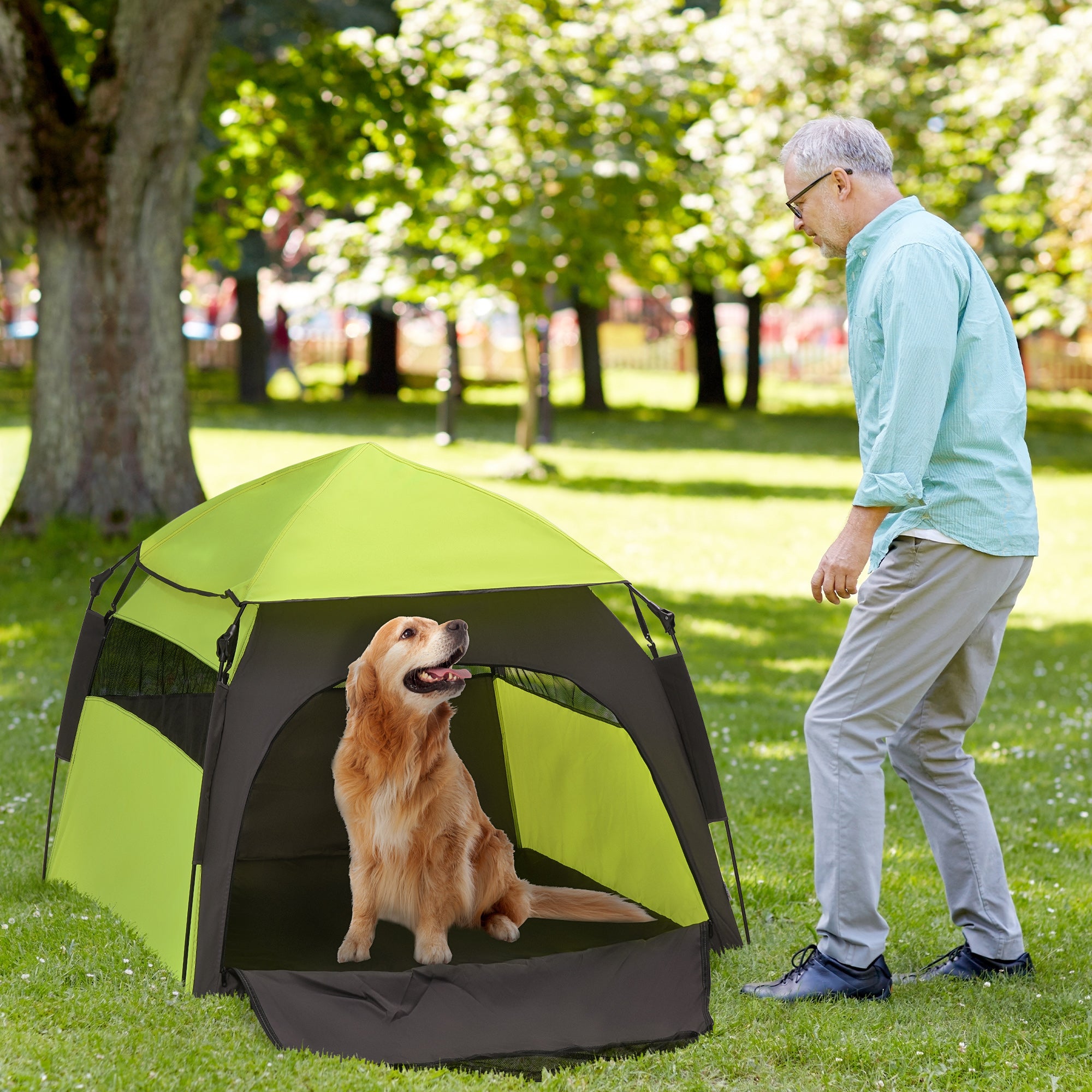 Foldable Dog Cat Tent, Portable Pet Playpen with Water-Resistant Oxford Cloth, Carry Bag, Exercise Tent for Extra Large Dog, Cat, Indoor Outdoor Use, Green