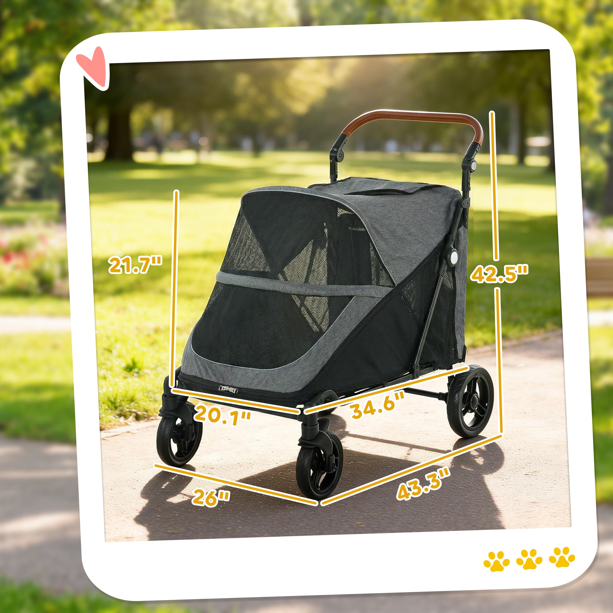 Dog Stroller for Large Dogs, One-Click Folding 4 Wheel Large Pet Stroller Wagon for Multiple Pets, All Terrain Spring Suspension w/ 8-Position Adjustable Handle, Mesh Window, Up to 88 LBS, Gray