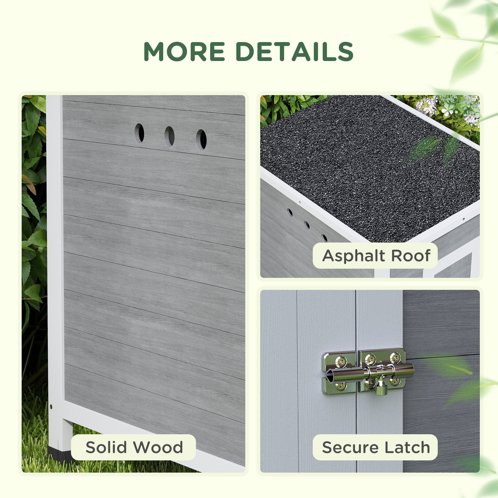 Wooden Duck House, Raised Poultry Coop with Ramp, Double Doors, Openable Asphalt Roof, Ventilation Holes, Removable Base, for 2-4 Ducks, Chickens, Geese, Light Grey