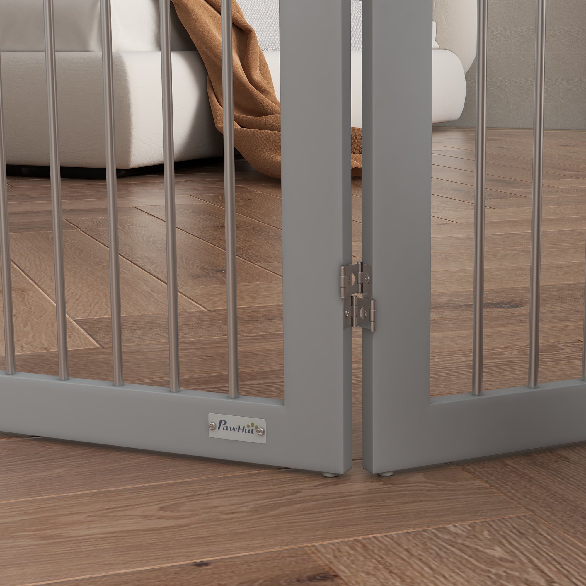 Foldable Dog Gate, Freestanding Pet Gate, Dog Barrier with Two Support Feet, for Doorways, Stairs, Halls - Grey