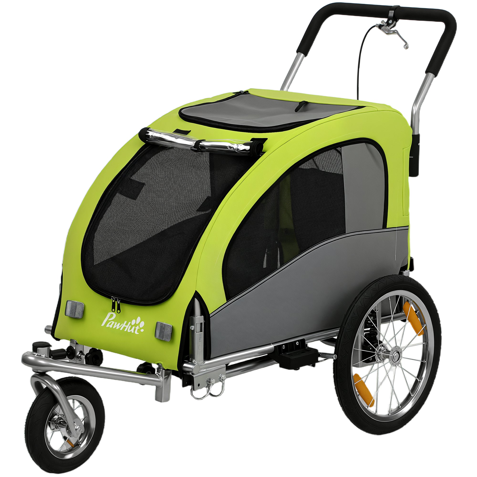 2 in 1 Dog Bike Trailer, Dog Stroller, Foldable Pet Bicycle Trailer Wagon with Suspension, 600D Oxford Fabric, Reflectors, Handbrake, Universal Hitch Coupler, for Medium Dogs up to 20kg, Green