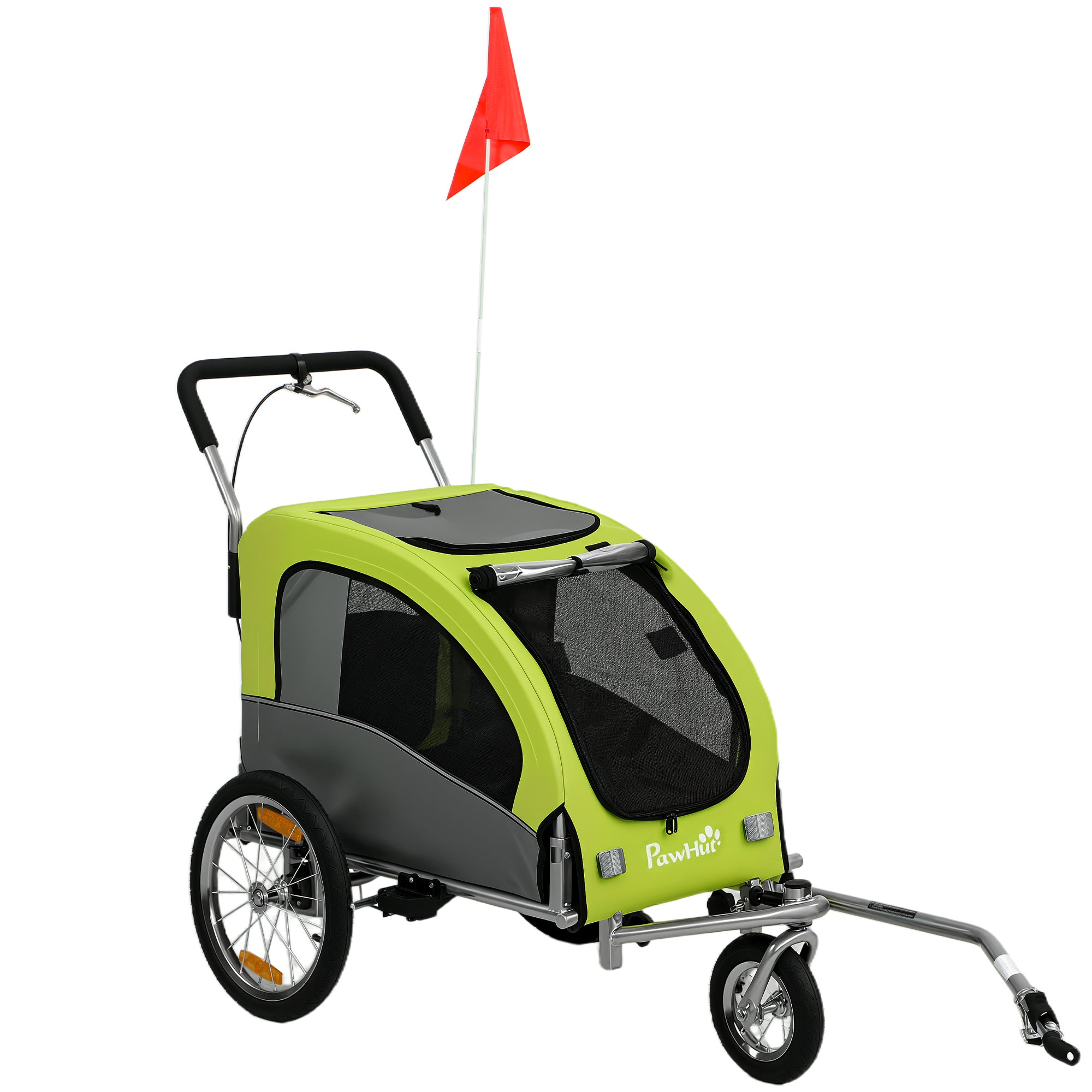 PawHut 2-in-1 Dog Bike Trailer & Stroller with Suspension for Dogs up to 44 lbs Green