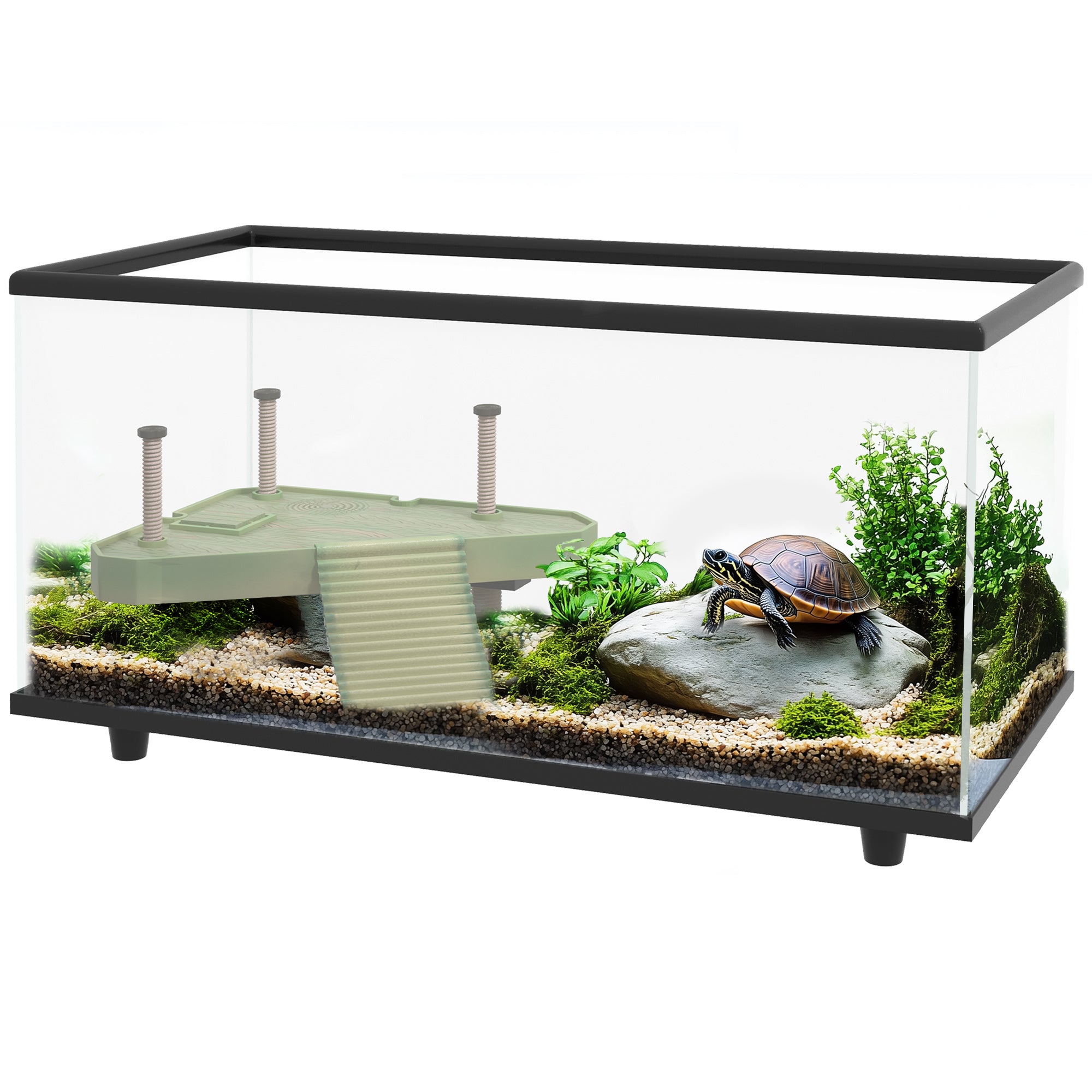 PawHut 50L Glass Turtle Tank with Basking Platform, Ramp, Easy Drainage ...