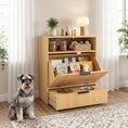 Load image into Gallery viewer, Dog Feeding Station with Storage, Hidden Pet Feeding Station with 2 Elevated Bowls, Tilt Out Storage Cabinet, Slow Feeder Mat, Dog Food Storage Cabinet for Small Medium, Oak
