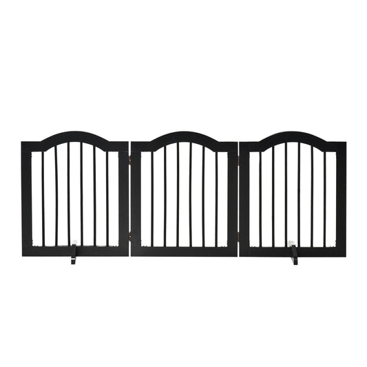 24"H Foldable Dog Gate, 3 Panels Freestanding Pet Gate Barriers Indoor with Support Feet, Puppy Fence for Small Dogs, Black