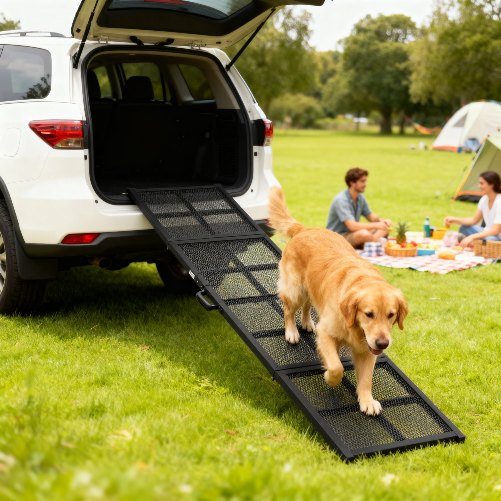 75" Dog Car Ramp, Folding Dog Ramp with Anti-Slip Surface, Extra Long & Wide Pet Stairs for Large Pets to Get Into a Car, SUV, Truck, RV, High Bed, Black