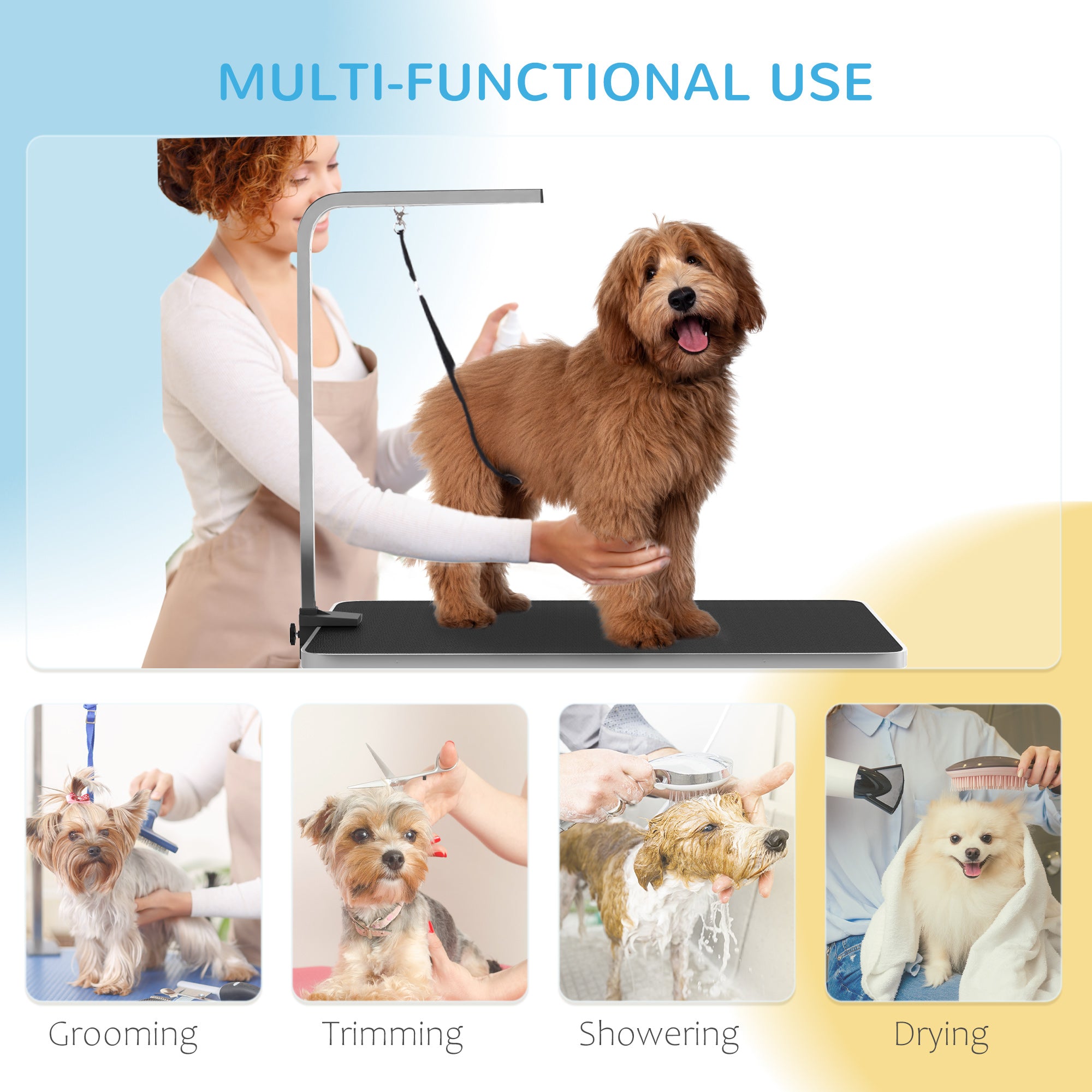 35in Dog Grooming Table with Adjustable Arm, Foldable Pet Grooming Table with Mesh Tray, Two Nooses, Rubber Surface, 35" x 24" x 61", Black