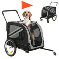 Load image into Gallery viewer, Dog Bike Trailer, 2 in 1 Foldable Pet Stroller Security Harness, Reflectors, Quick Release Wheels, Flag, for Medium Dogs, Grey
