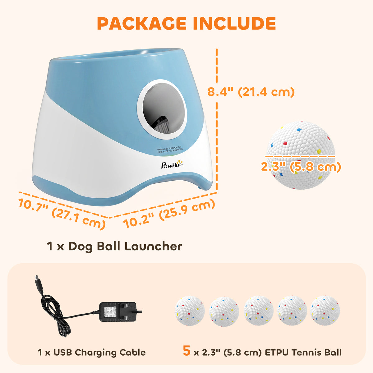 Automatic Dog Ball Launcher with 5 2.3" ETPU Balls, Dog Ball Thrower with 3 Distance Settings (20/33/46 ft), Indoor Outdoor Interactive Toy for Small Medium Breeds, Blue