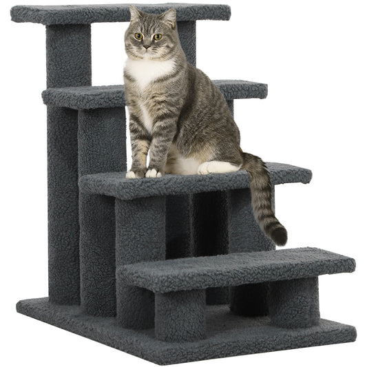 4-Step Multi-Level Carpeted Cat Scratching Post Pet Stairs, Dark Grey
