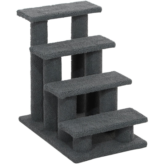 4-Step Multi-Level Carpeted Cat Scratching Post Pet Stairs, Dark Grey