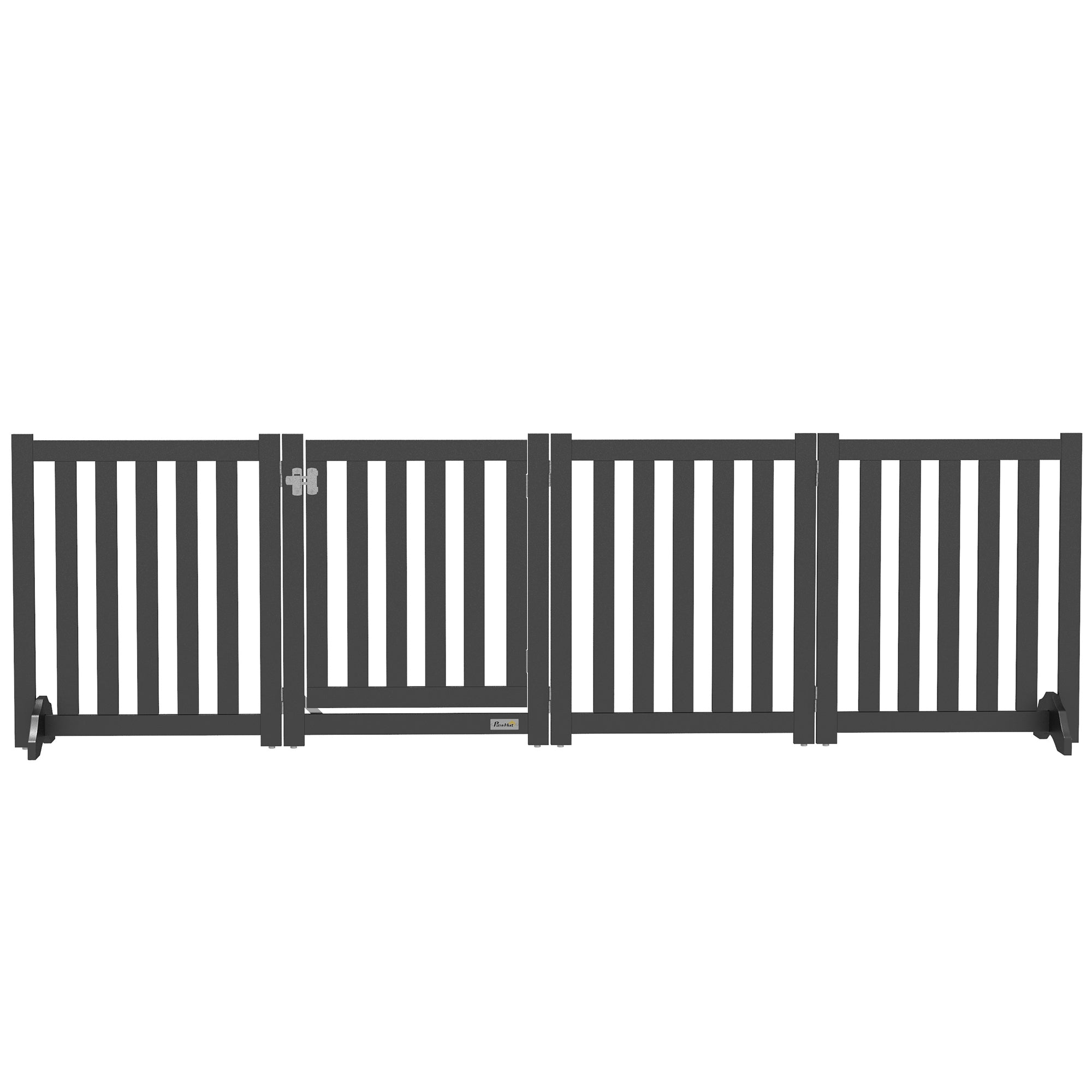 23.5"H Foldable Dog Gate with Door, 4 Panels Freestanding Pet Gate Barriers Indoor with Support Feet, Puppy Fence for Small Dogs, Black
