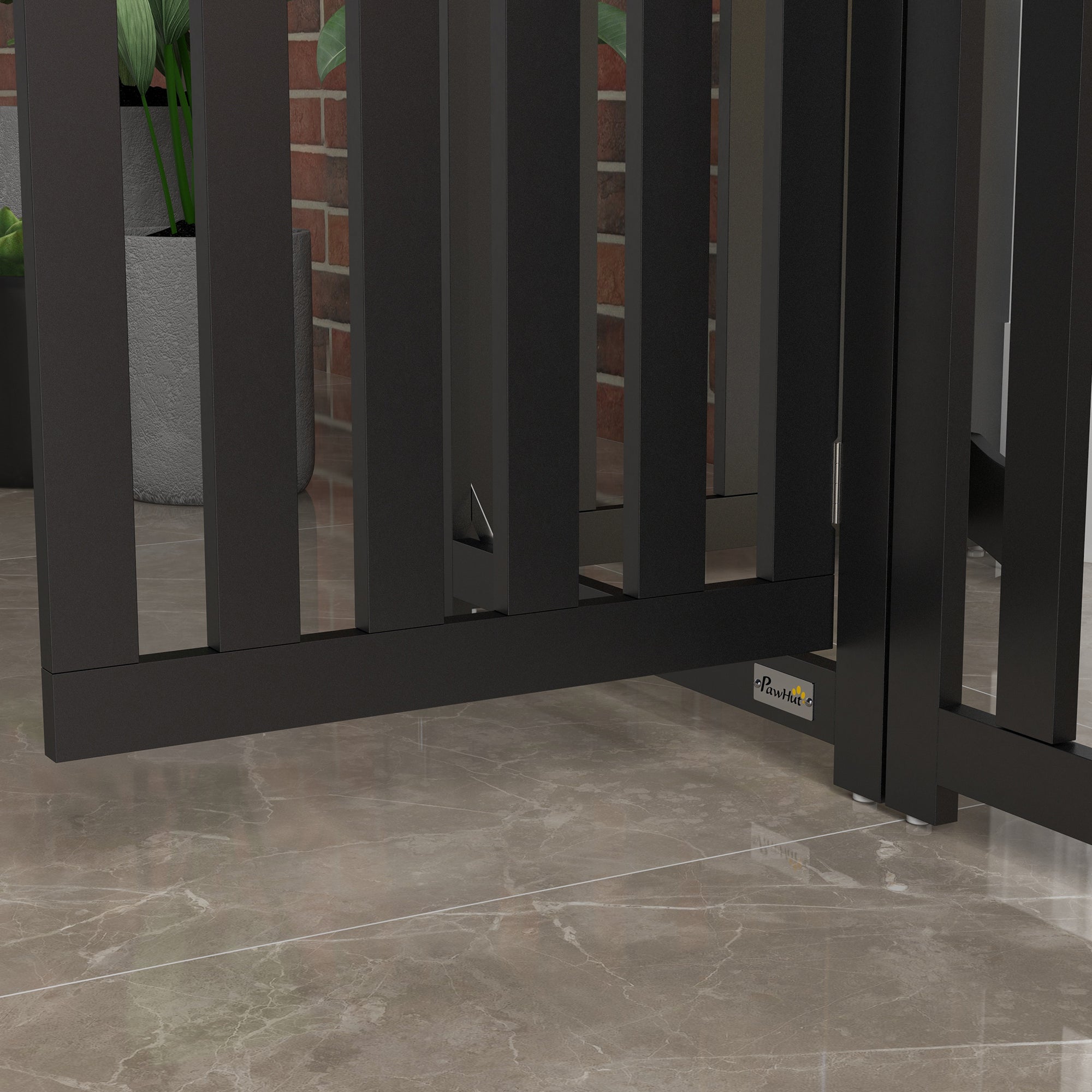 23.5"H Foldable Dog Gate with Door, 4 Panels Freestanding Pet Gate Barriers Indoor with Support Feet, Puppy Fence for Small Dogs, Black