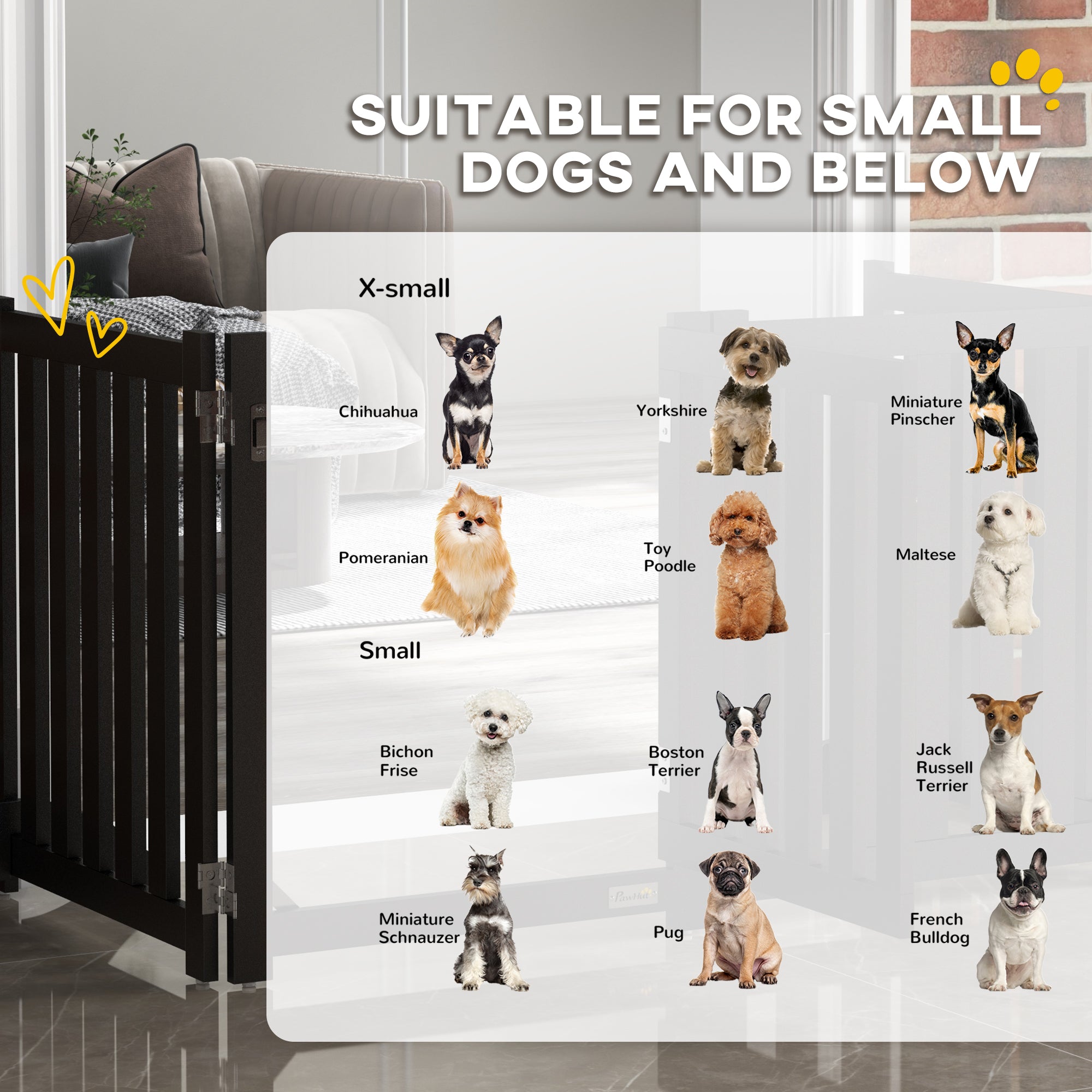 23.5"H Foldable Dog Gate with Door, 4 Panels Freestanding Pet Gate Barriers Indoor with Support Feet, Puppy Fence for Small Dogs, Black