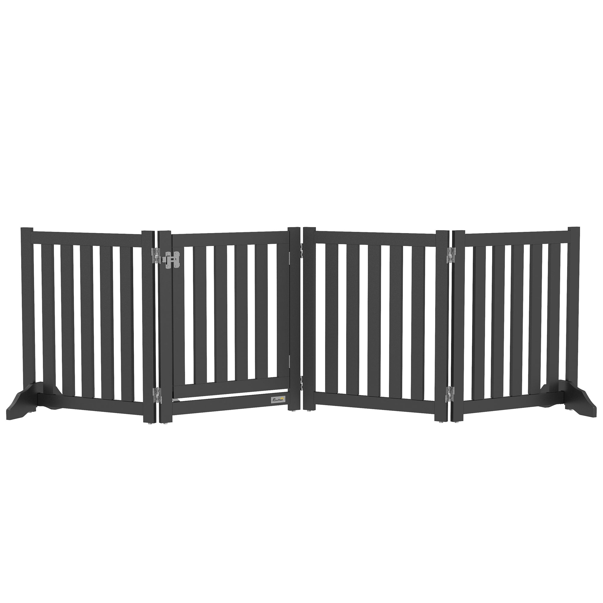 23.5"H Foldable Dog Gate with Door, 4 Panels Freestanding Pet Gate Barriers Indoor with Support Feet, Puppy Fence for Small Dogs, Black