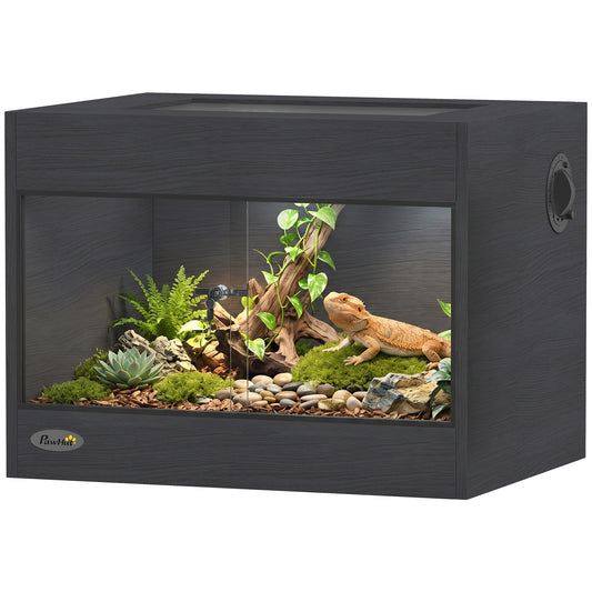 Reptile Terrarium, High-Strength Reptile Vivarium with Sliding Glass Doors, Secure Lock and Top Ventilation, Tarantula Enclosure for Bearded Dragon, Snake and Gecko, 60 x 45 x 45 cm, Black