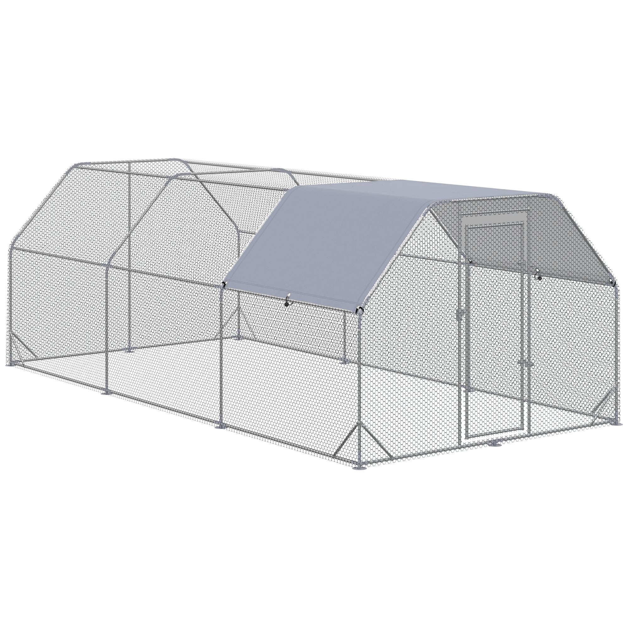PawHut 9.2' x 18.7' Galvanized Walk-in Chicken Run Silver