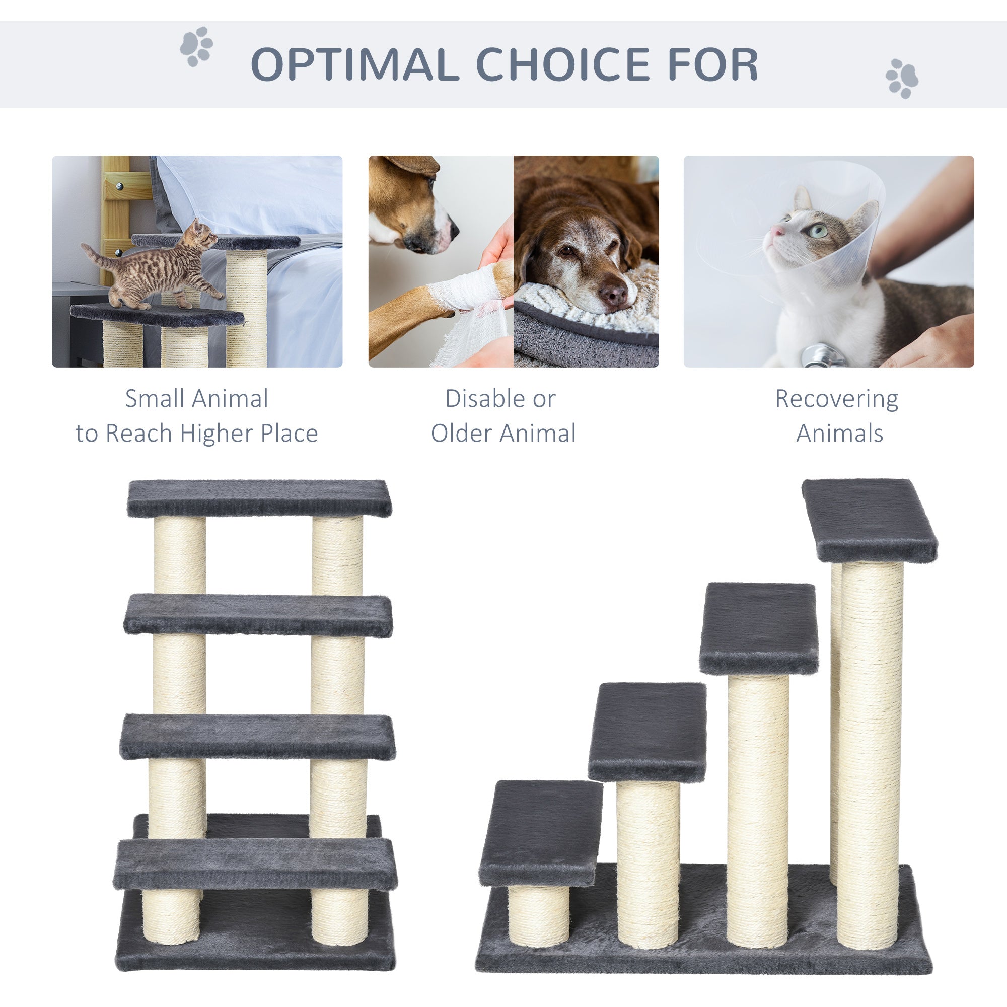 Dog Steps for Bed 4 Step Pet Stairs for Dog Cat ladder Scratch Post Grey