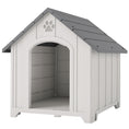 Charger l'image dans la visionneuse de la galerie, Large Plastic Dog House Outdoor Indoor, Water Resistant Puppy Shelter with Base Support, Air Vents, Elevated Floor, for Medium Large Pets, 34.6" L x 31.1" W x 35" H
