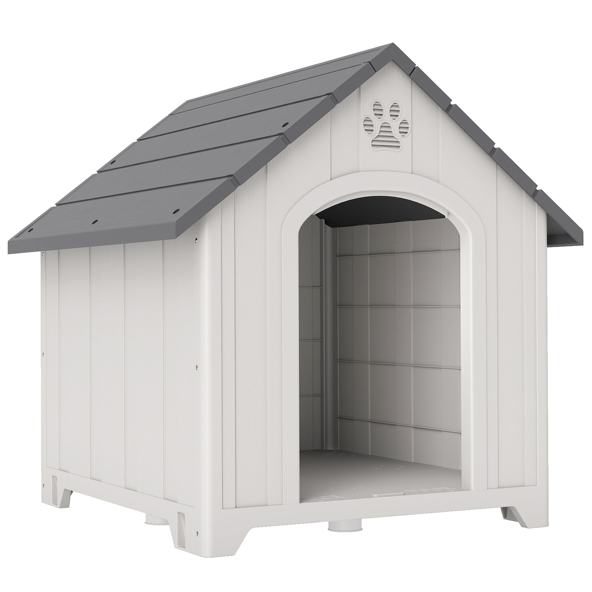 Large Plastic Dog House Outdoor Indoor, Water Resistant Puppy Shelter with Base Support, Air Vents, Elevated Floor, for Medium Large Pets, 34.6" L x 31.1" W x 35" H
