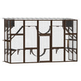 Load image into Gallery viewer, Catio Outdoor Cat Enclosure Window, Outdoor Cat House with Weather Protection Roof for 1-4 Kitties, Wooden Frame, Shelves & Bridges, 118" x 37.5" x 74", Coffee Brown
