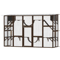 Load image into Gallery viewer, Catio Outdoor Cat Enclosure Window, Outdoor Cat House with Weather Protection Roof for 1-4 Kitties, Wooden Frame, Shelves & Bridges, 118" x 37.5" x 74", Coffee Brown
