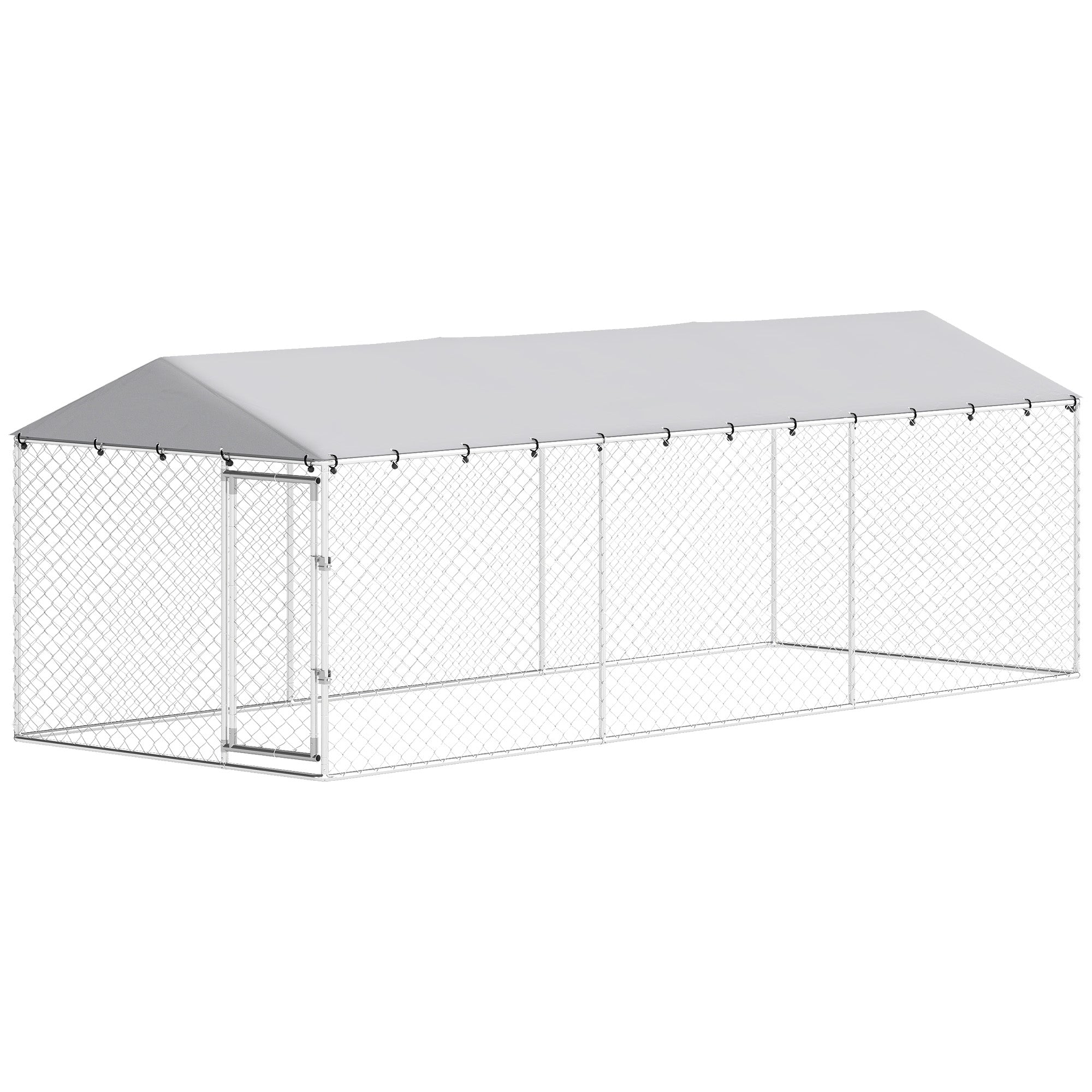 Outdoor Dog Kennel, Heavy Duty Dog Run Outdoor Fence with Waterproof Cover, Galvanized Chain Link, Secure Lock, for Large Breeds, Chickens, Ducks, 20' x 7.5' x 6.5'