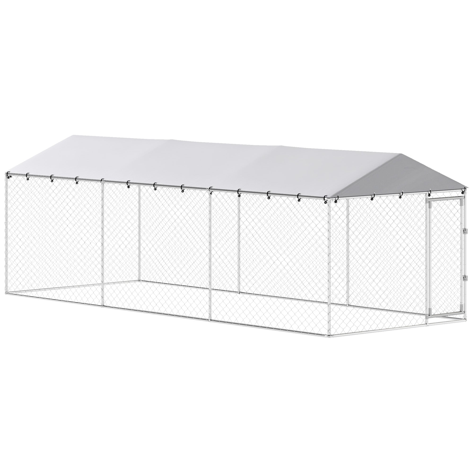 Outdoor Dog Kennel, Heavy Duty Dog Run Outdoor Fence with Waterproof Cover, Galvanized Chain Link, Secure Lock, for Large Breeds, Chickens, Ducks, 20' x 7.5' x 6.5'