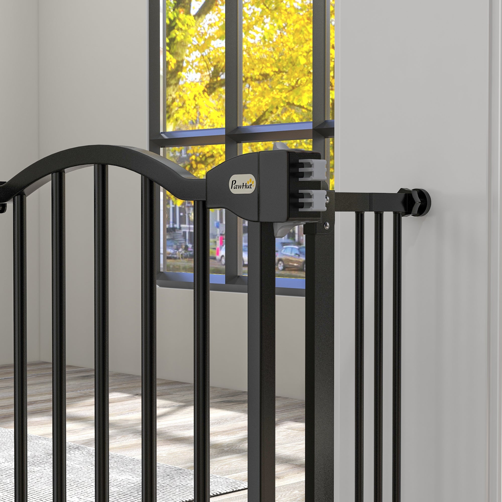 Pressure Fit Dog Stair Gate No Drilling Safety Gate Auto Close for Doorways, Hallways, 74-100cm Adjustable, 78cm Tall, Black