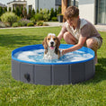 Load image into Gallery viewer, Foldable Dog Pool for Puppies and Ducks, Thickened PVC Dog Paddling Pool Bath Tub Hard Board, Anti-Slip Bottom and Hose Adapter for Easy Drainage, 100 x 30cm, Blue and Dark Grey
