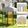 Load image into Gallery viewer, PawHut 3.9' x 3.9' x 4.5' Outdoor Dog Kennel, Welded Wire Heavy Duty Dog Run with 360° Rotating & 4 Level Adjustable Bowls, Dog Kennel Outside with Waterproof & UV Resistant Cover, for S&M Dogs
