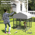 Load image into Gallery viewer, PawHut 3.9' x 3.9' x 4.5' Outdoor Dog Kennel, Welded Wire Heavy Duty Dog Run with 360° Rotating & 4 Level Adjustable Bowls, Dog Kennel Outside with Waterproof & UV Resistant Cover, for S&M Dogs
