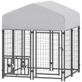 Load image into Gallery viewer, PawHut 3.9' x 3.9' x 4.5' Outdoor Dog Kennel, Welded Wire Heavy Duty Dog Run with 360° Rotating & 4 Level Adjustable Bowls, Dog Kennel Outside with Waterproof & UV Resistant Cover, for S&M Dogs
