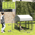 Load image into Gallery viewer, PawHut 3.9' x 3.9' x 4.5' Outdoor Dog Kennel, Welded Wire Heavy Duty Dog Run with 360° Rotating & 4 Level Adjustable Bowls, Dog Kennel Outside with Waterproof & UV Resistant Cover, for S&M Dogs
