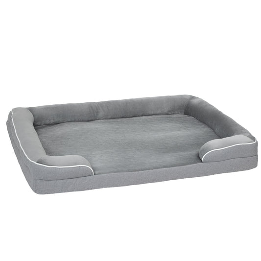 Memory Foam Dog Bed Sofa, Washable Orthopedic Dog Bed Couch with Removable Flannel Cover, 3-Sided Pet Pillow with U-Shape Bolster, Non-Slip Bottom, Grey, 112 x 80 x 16.5 cm