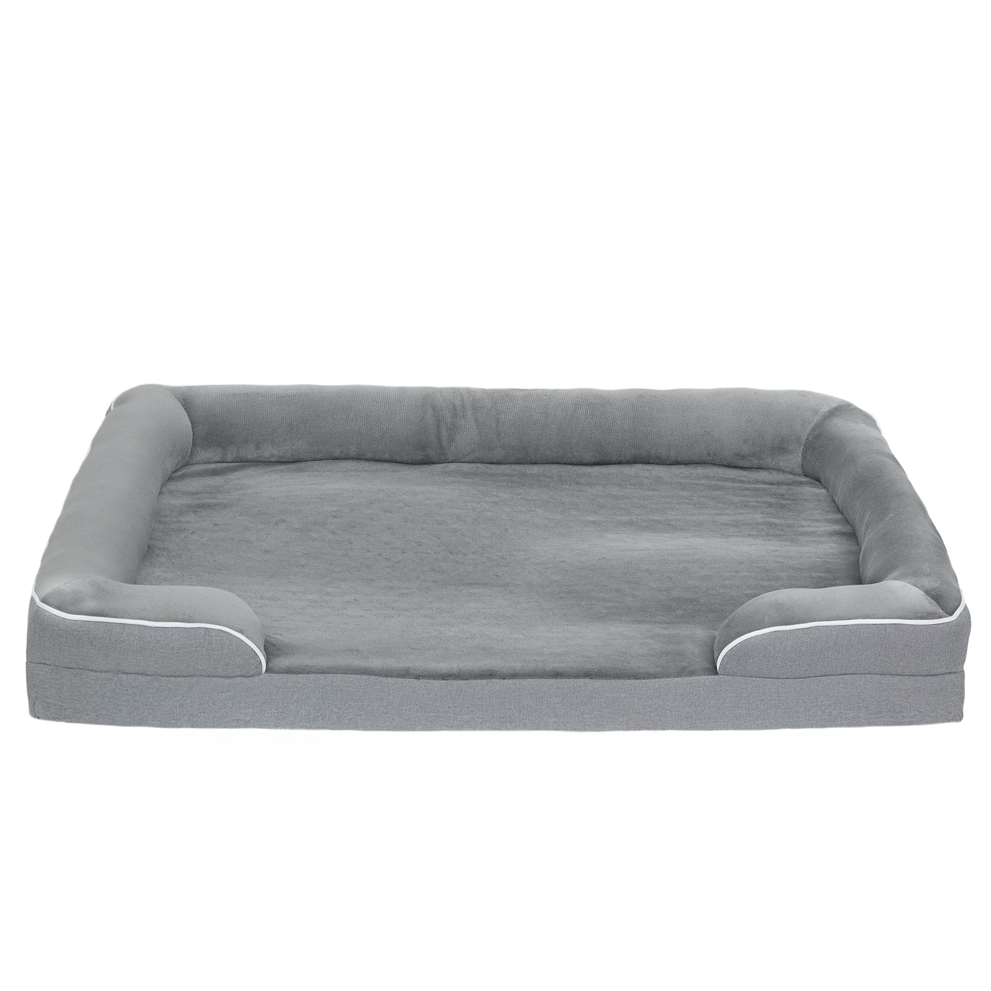 Memory Foam Dog Bed Sofa, Washable Orthopedic Dog Bed Couch with Removable Flannel Cover, 3-Sided Pet Pillow with U-Shape Bolster, Non-Slip Bottom, Grey, 112 x 80 x 16.5 cm
