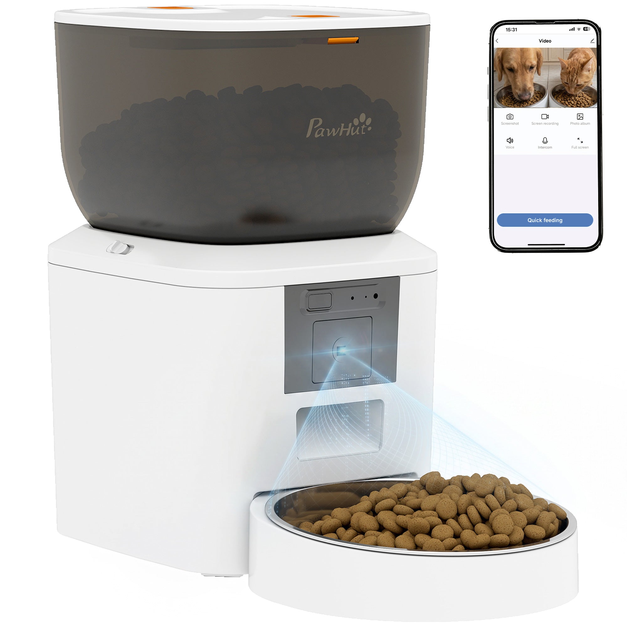 Automatic Cat Feeder with Camera, 2.4G WiFi, Smart APP Control 4L Pet Feeder 1-10 Meals with 2-Way Audio, Night Vision, Anti-Clogging, 10s Meal Call Back, Dual Power Supply, Detachable Clean