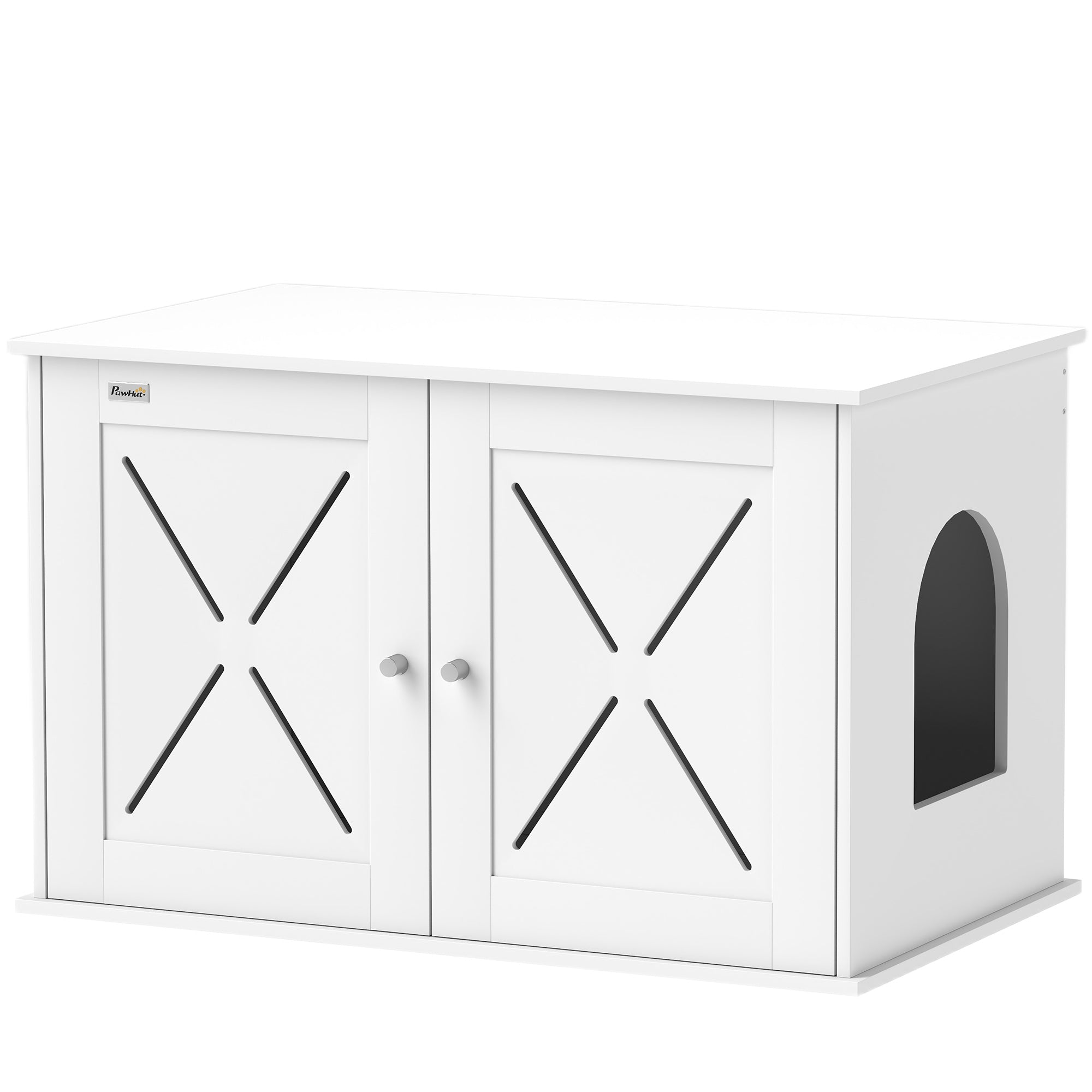 Cat Litter Box Enclosure, Hidden Cat Litter Box Furniture with Double Doors, Hole, Pet House Side End Table, 31.5" x 19" x 20", White