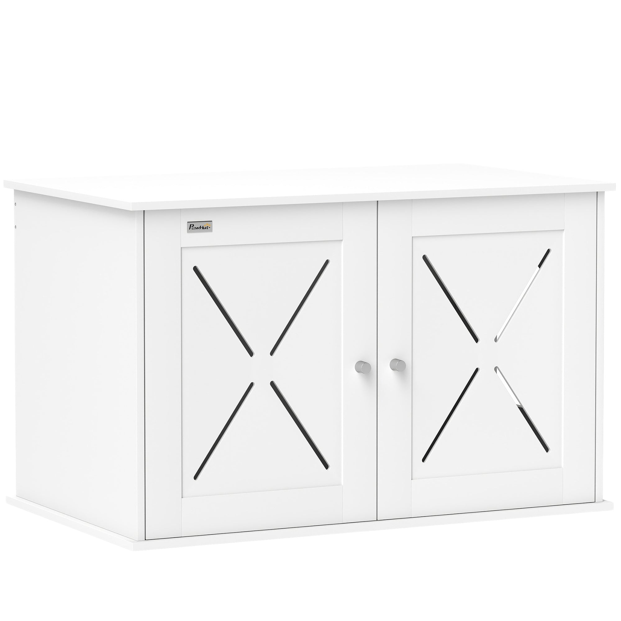 Cat Litter Box Enclosure, Hidden Cat Litter Box Furniture with Double Doors, Hole, Pet House Side End Table, 31.5" x 19" x 20", White
